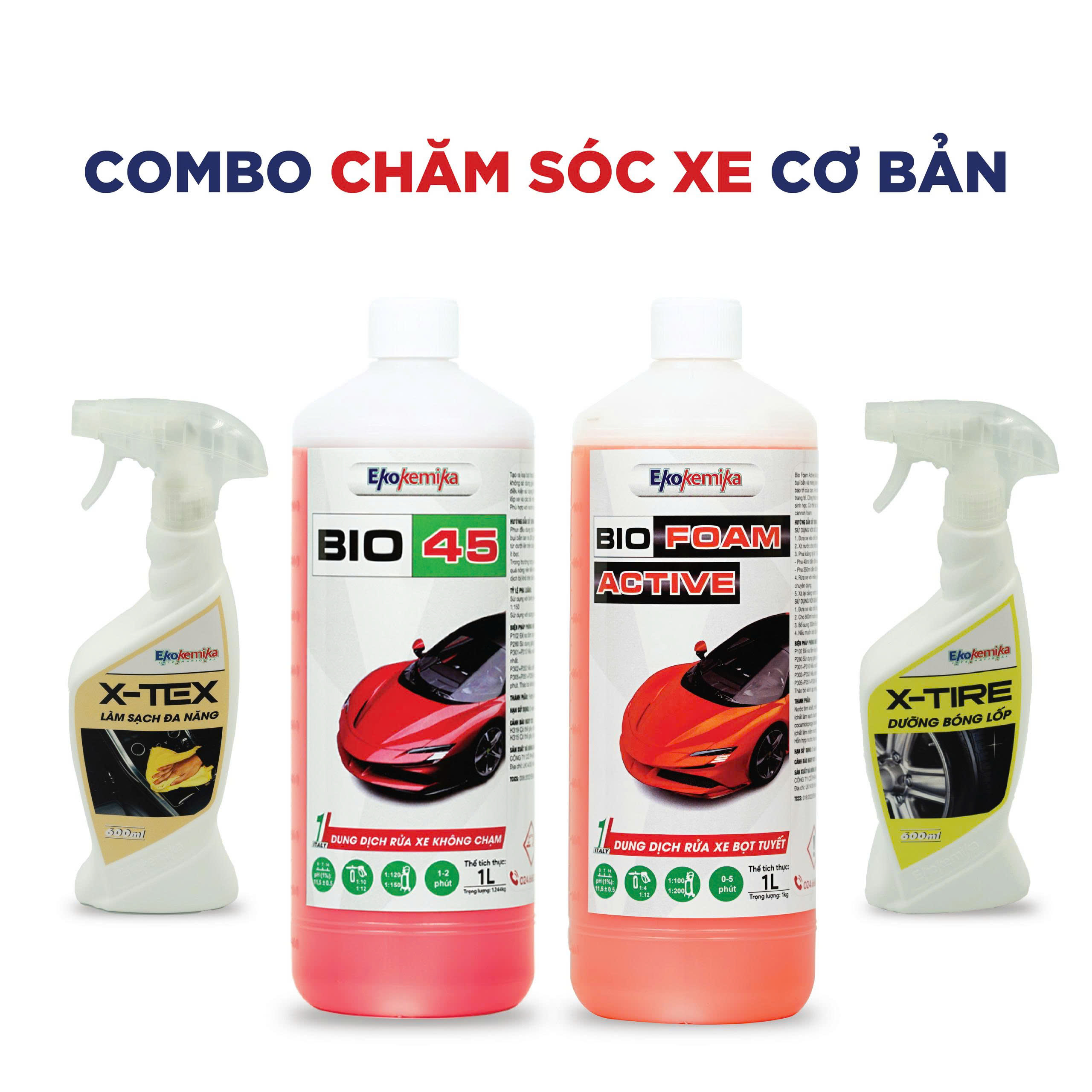 Combo chăm sóc xe cơ bản Ekokemika – Rửa xe, vệ sinh nội thất, dưỡng lốp