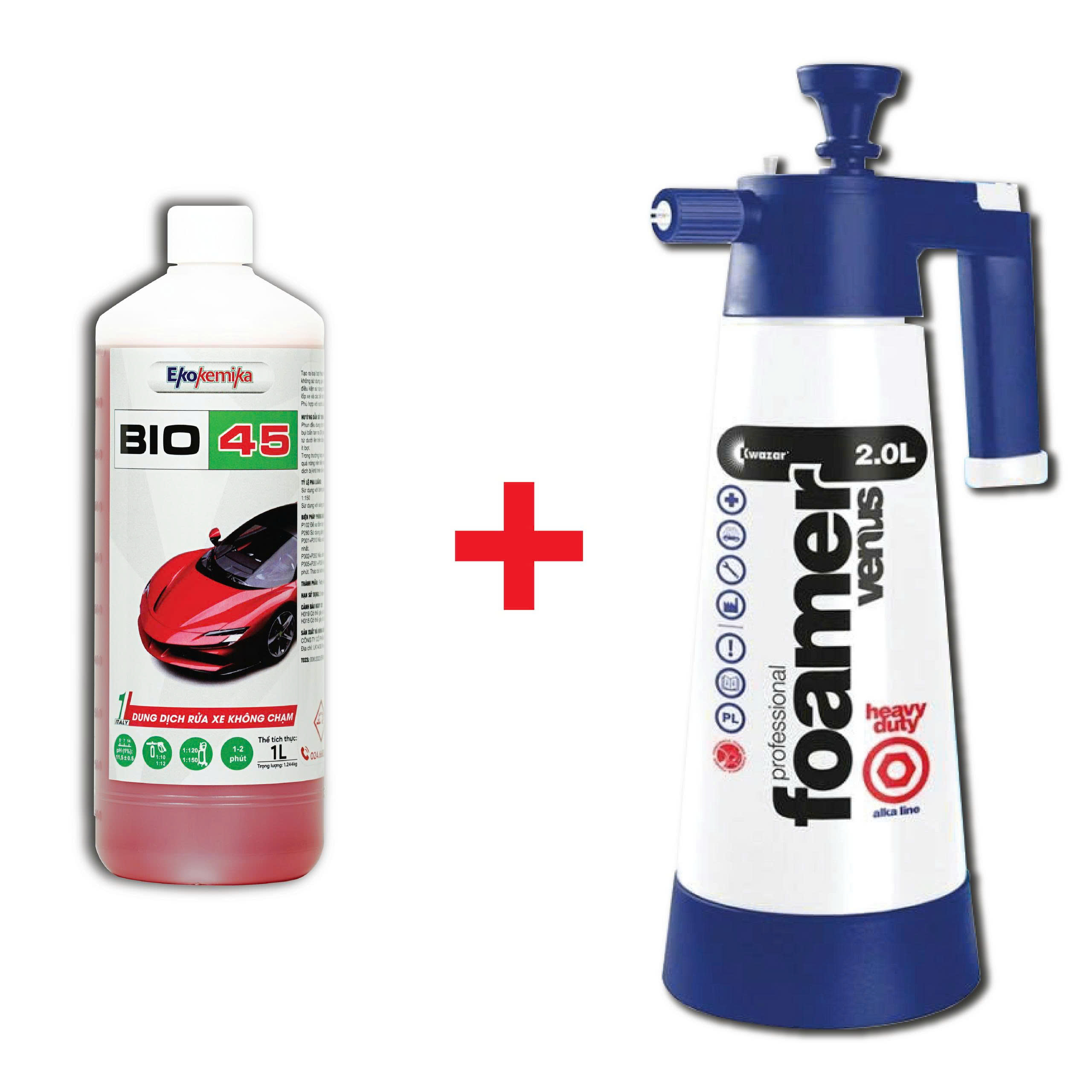 Combo rửa xe không chạm tại nhà Bio 45 1L + Bình bọt tuyết Kwazar 2L