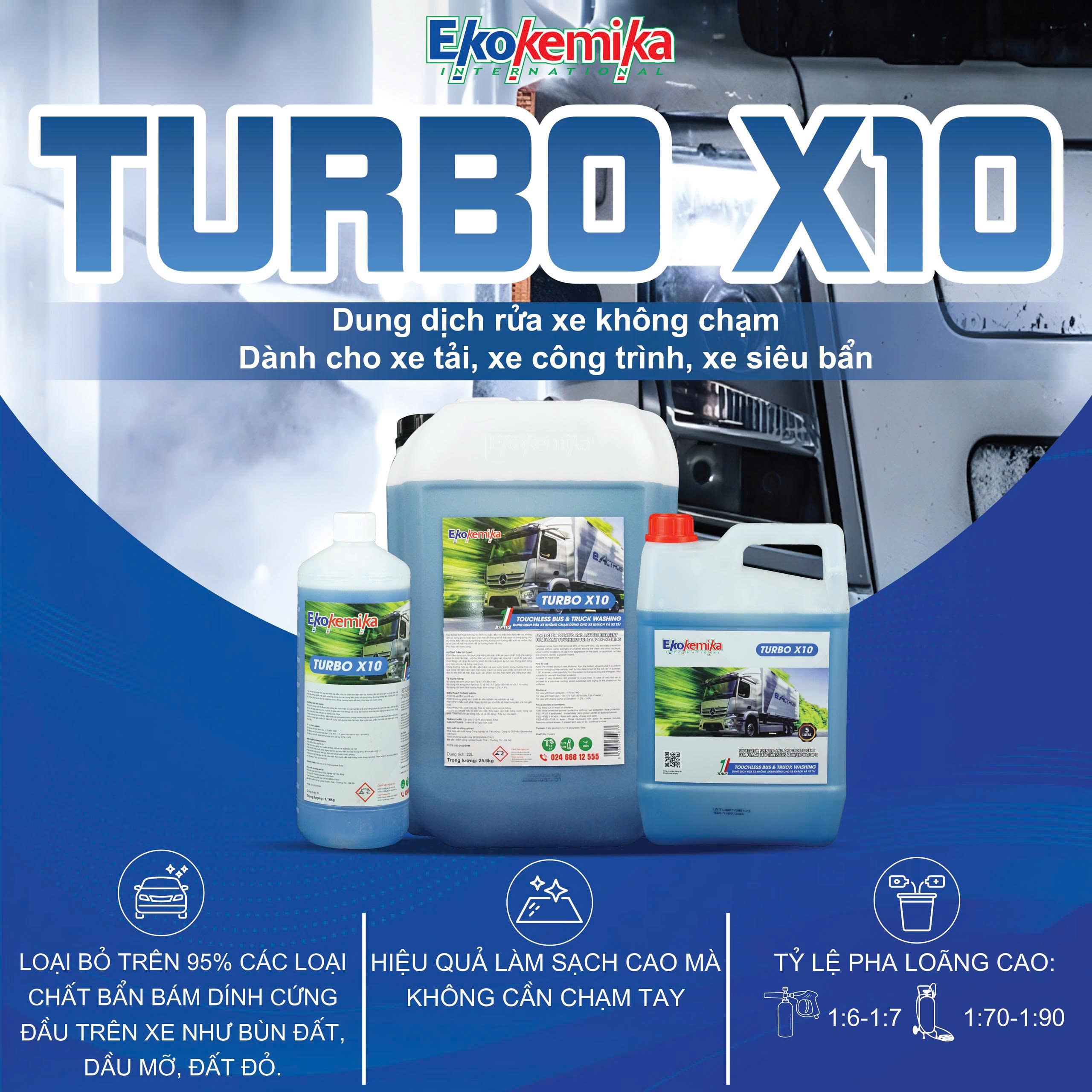 Dung dịch rửa xe không chạm cho xe tải và xe khách TURBO X10